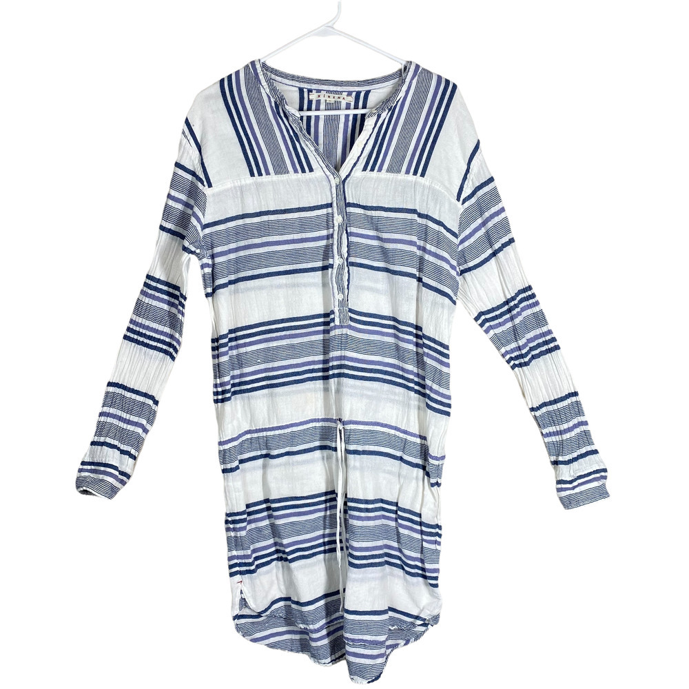XiRENA 100% Cotton Blue & Ivory Stripe Sorento Dress Drawstring Waist sz L